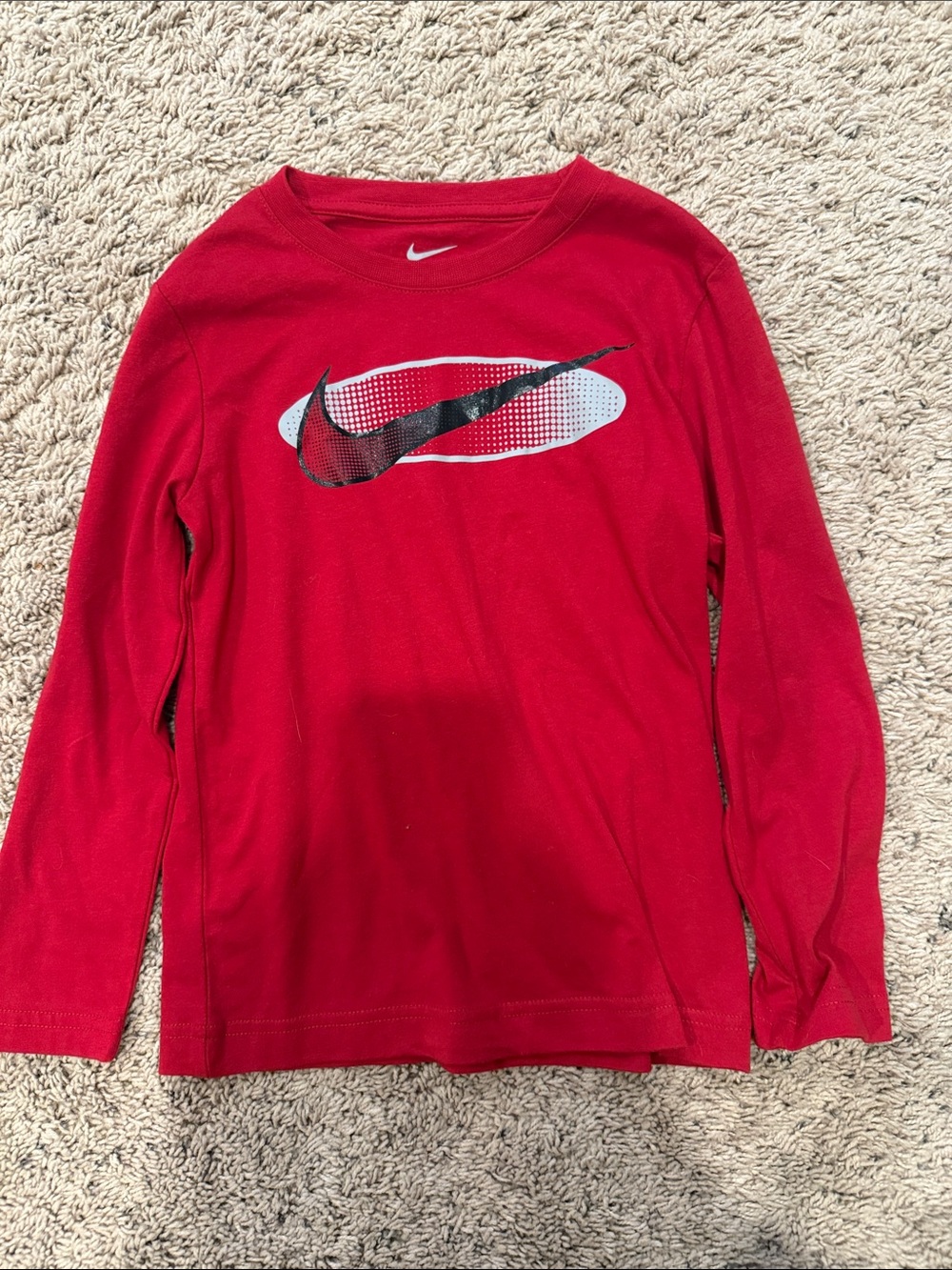 Nike Red Long-Sleeve Tee with Swoosh Graphic